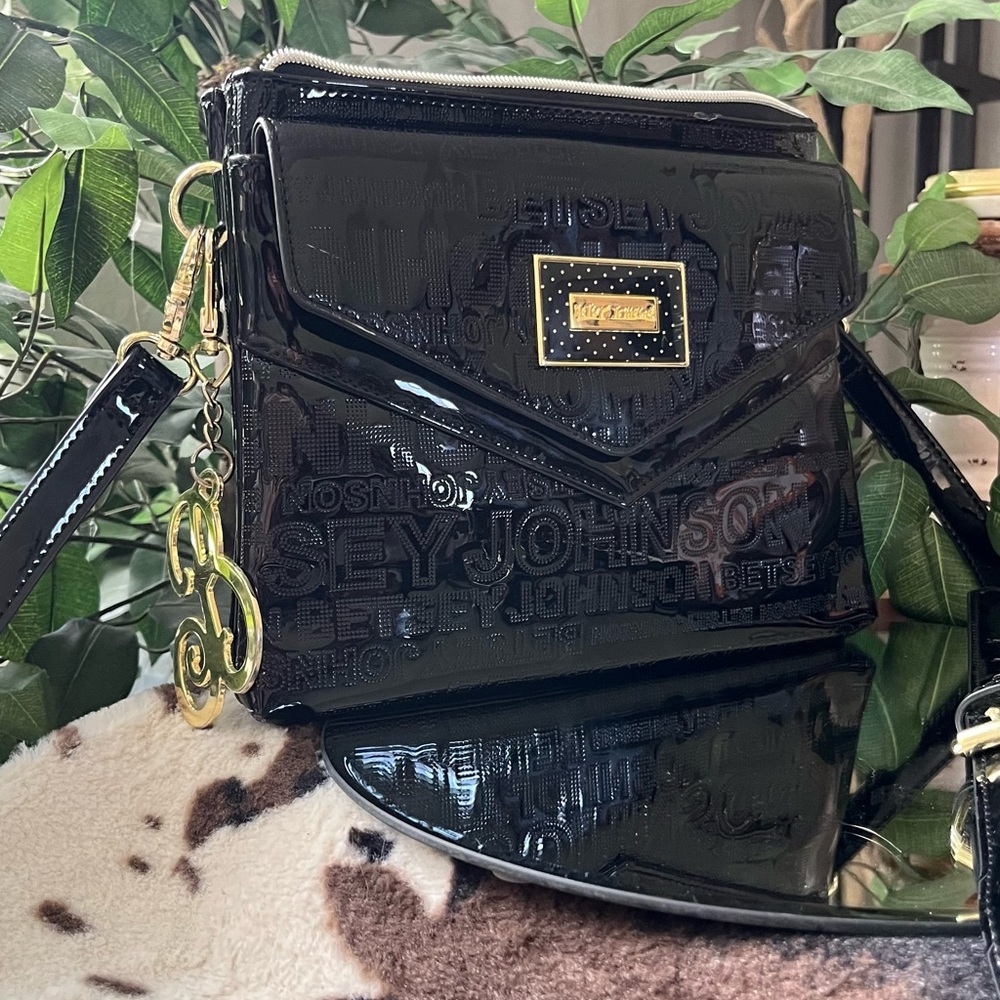 Betsey Johnson Black Crossbody Bag with Gold Accents